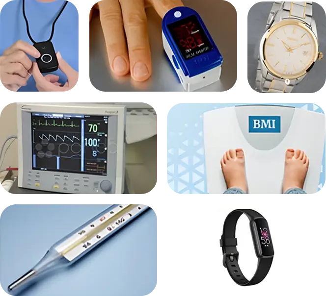 A collage of medical equipment and accessories.